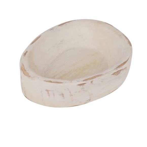 Hand Crafted Wooden Dough Bowl Egg shape White Distressed - Picture 2 of 2